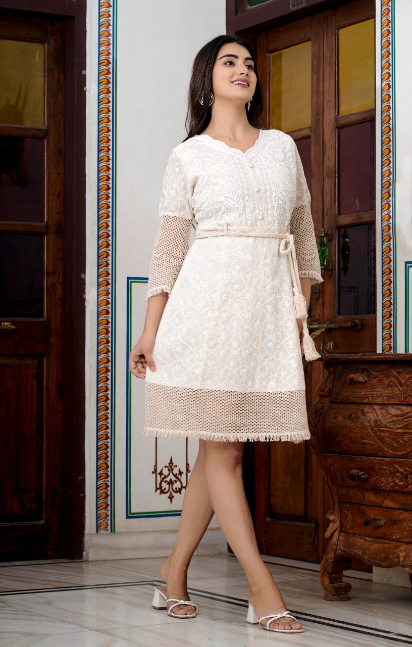 PREMIUM COTTON CHIKENKARI DRESS
