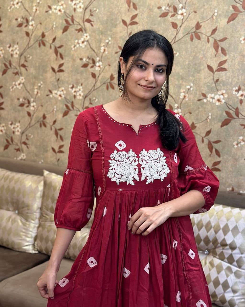 Designer Maroon Embroidered Co-ord Set