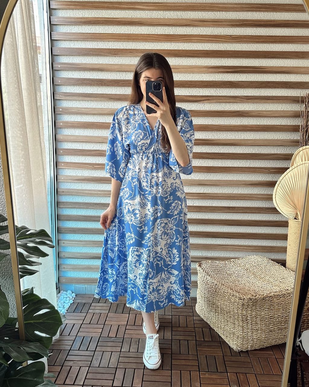 Designer Floral Printed Middi Dress