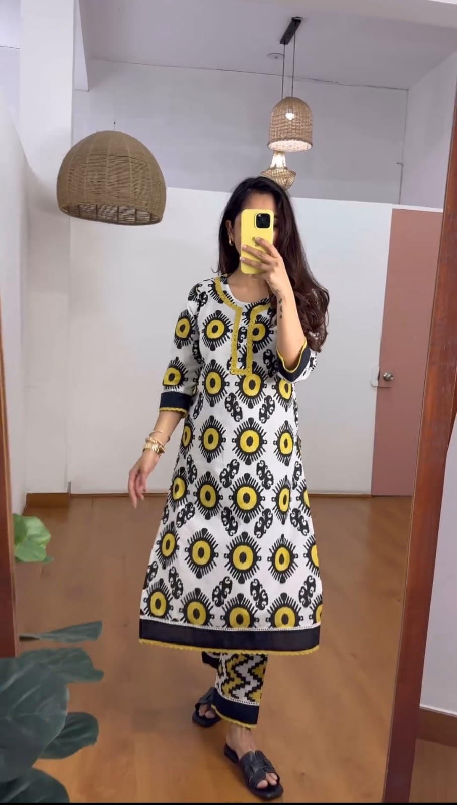 Designer Yellow & White Printed Co-ord set