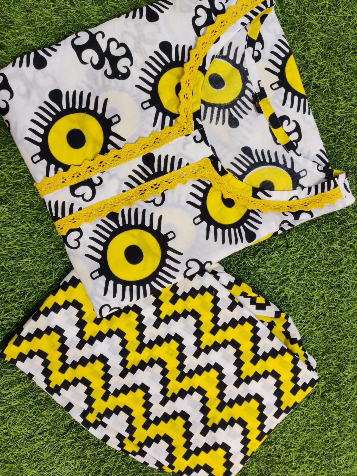 Designer Yellow & White Printed Co-ord set