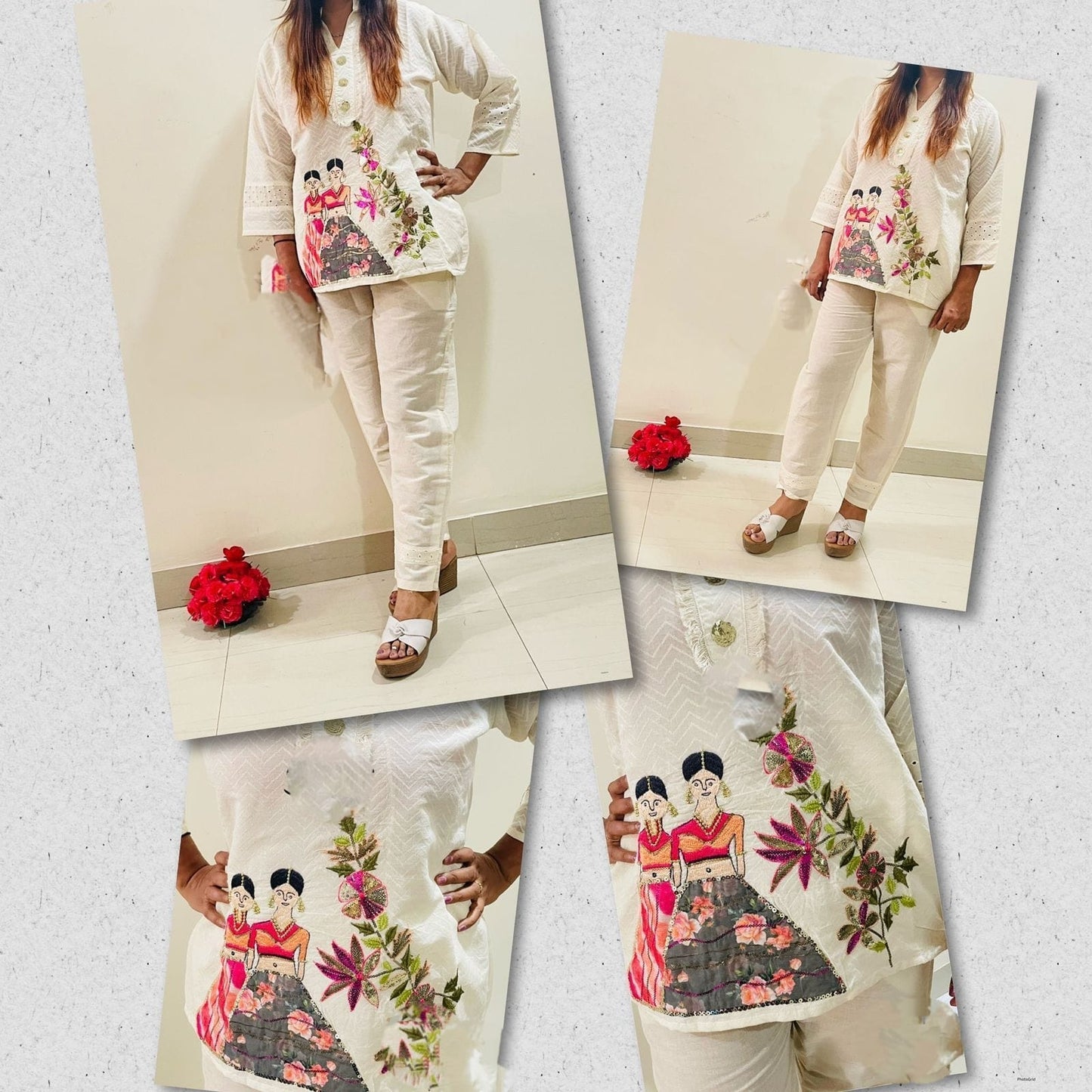 Designer White Soft Embroidered Co-ord Set