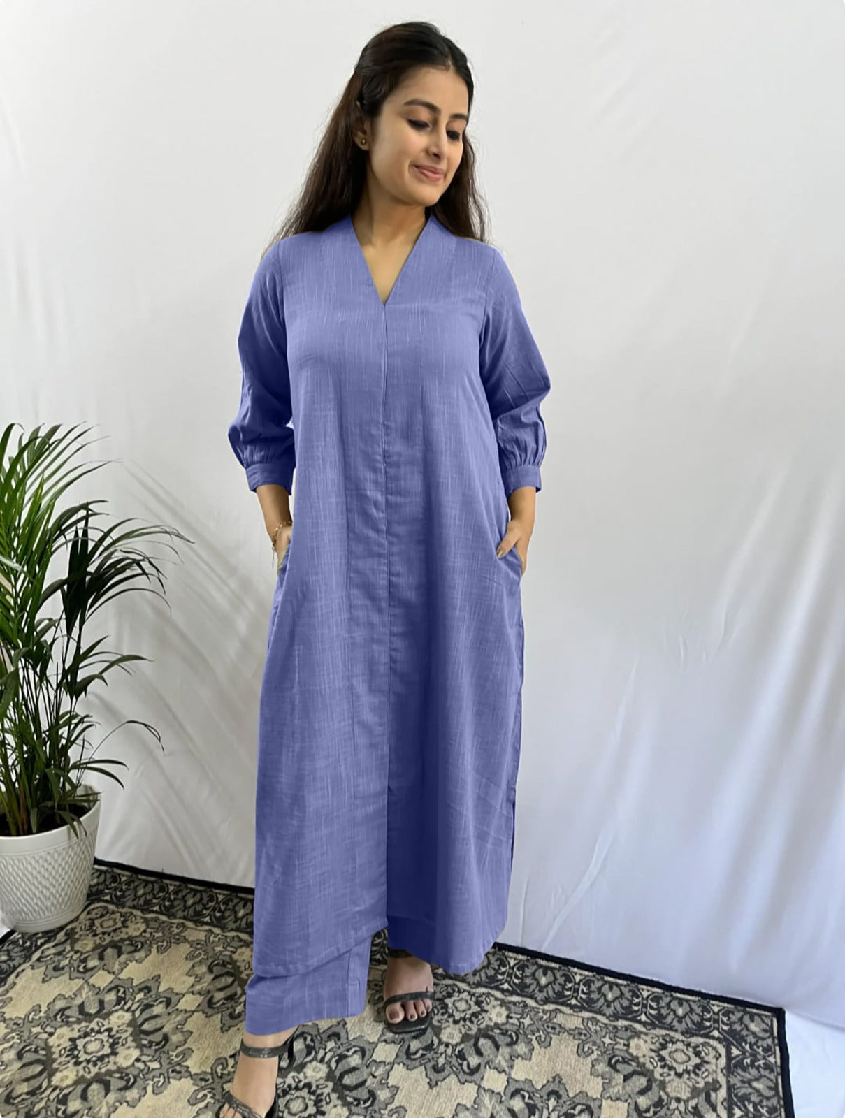 Classy V- Neck Solid Co-ord Set