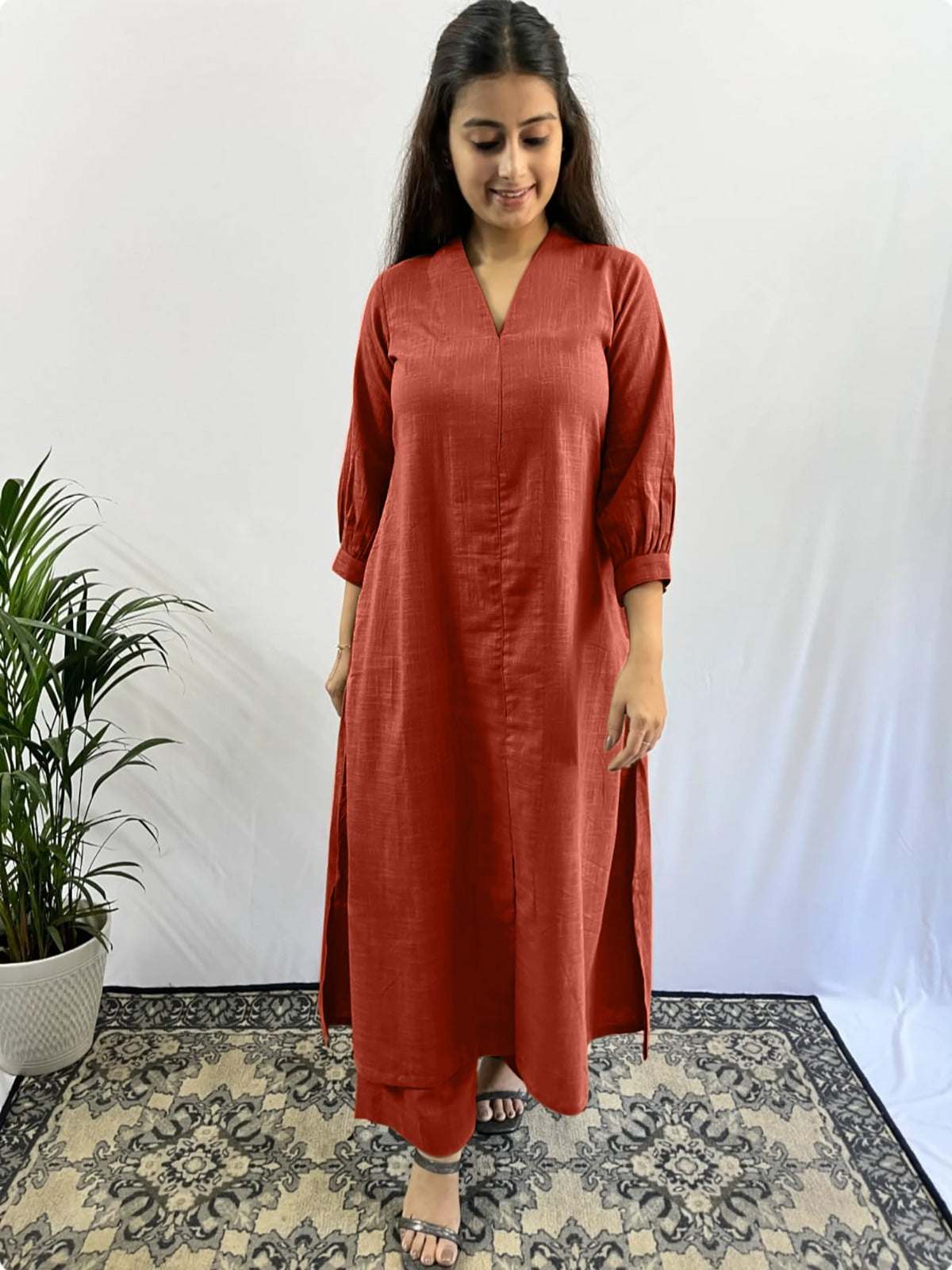 Classy V- Neck Solid Co-ord Set