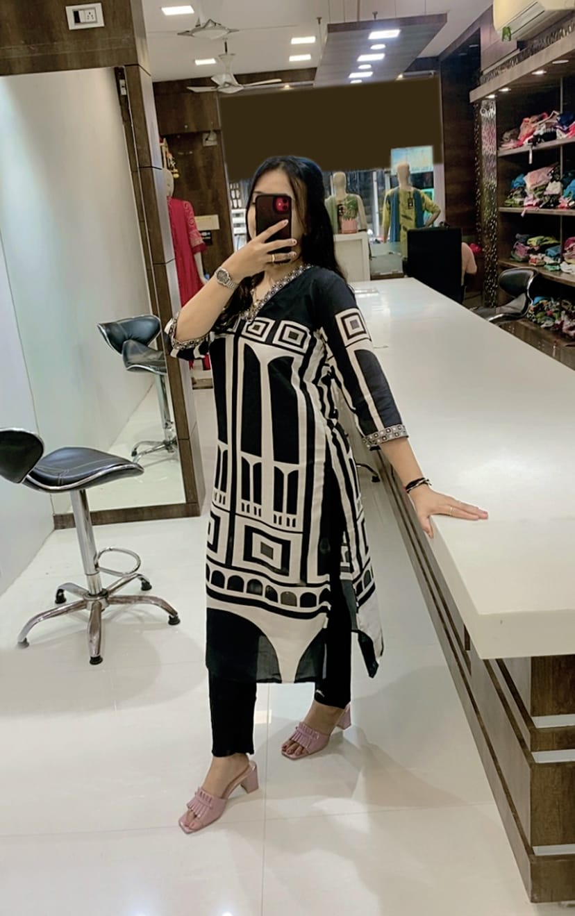 Black & white Muslin long Co-ord Set