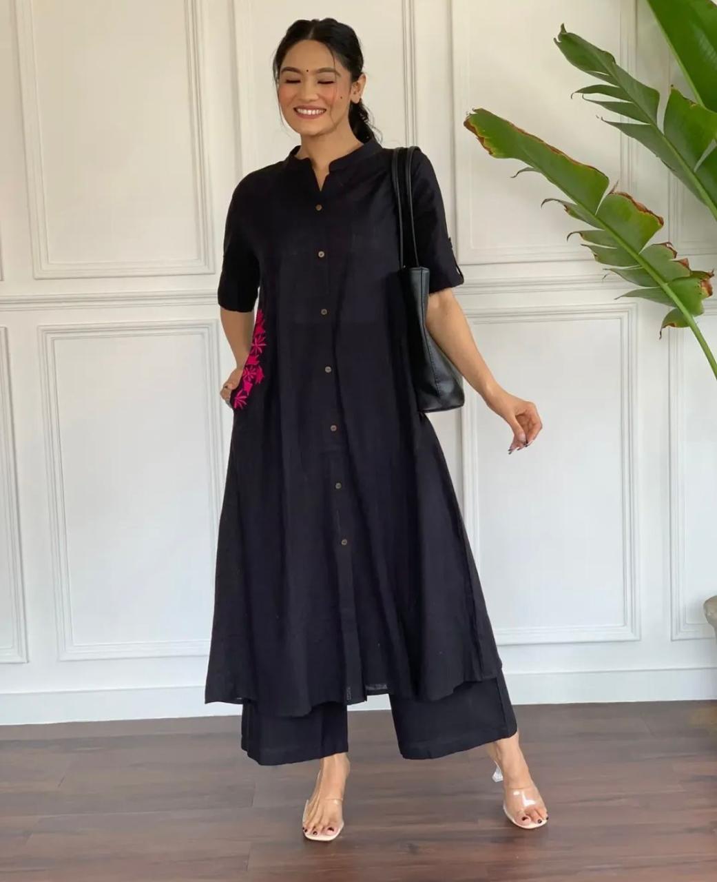 Premium A-line Black Embroidered Co-ord Set