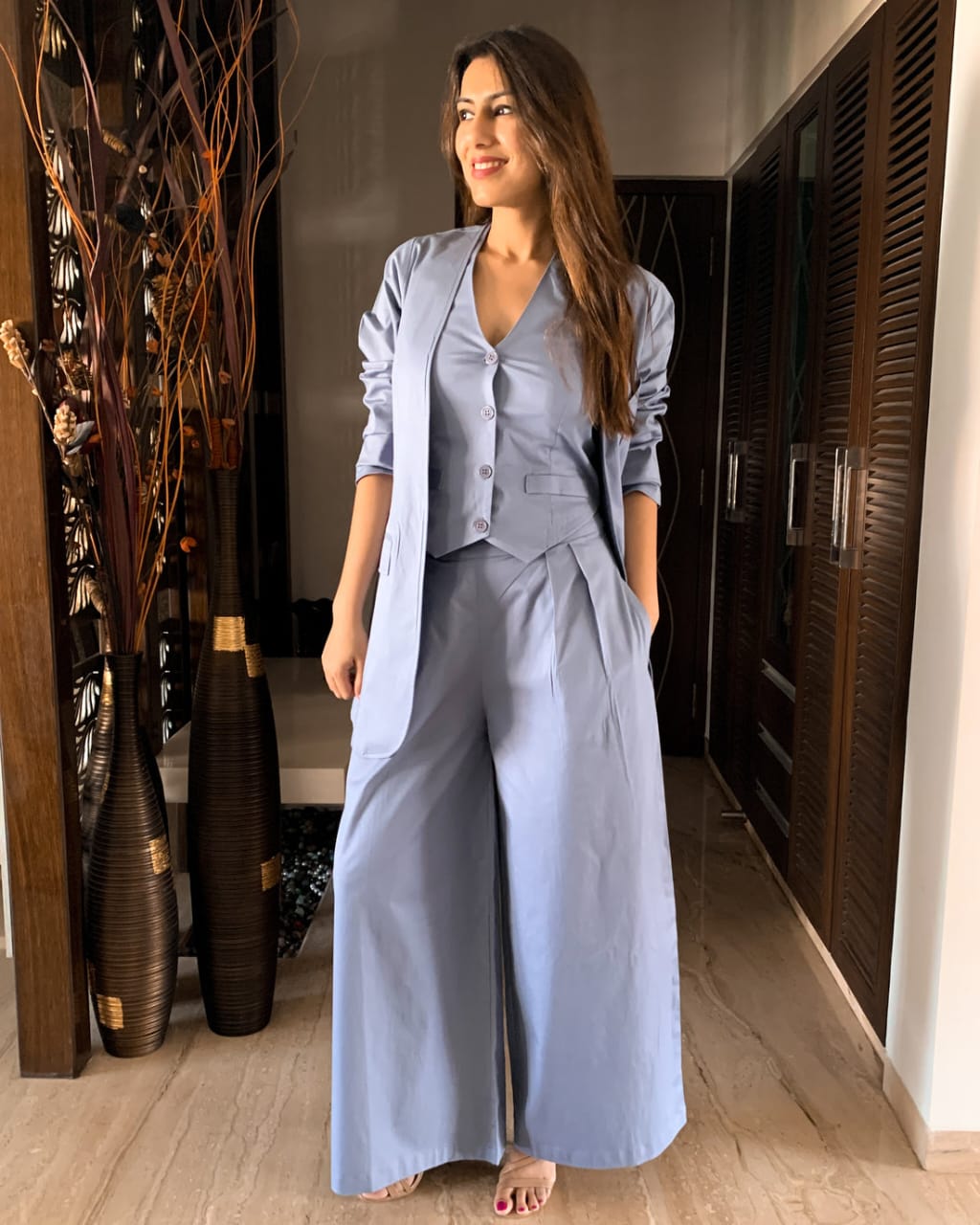Solid Stylish 3 Piece Co-ord Set