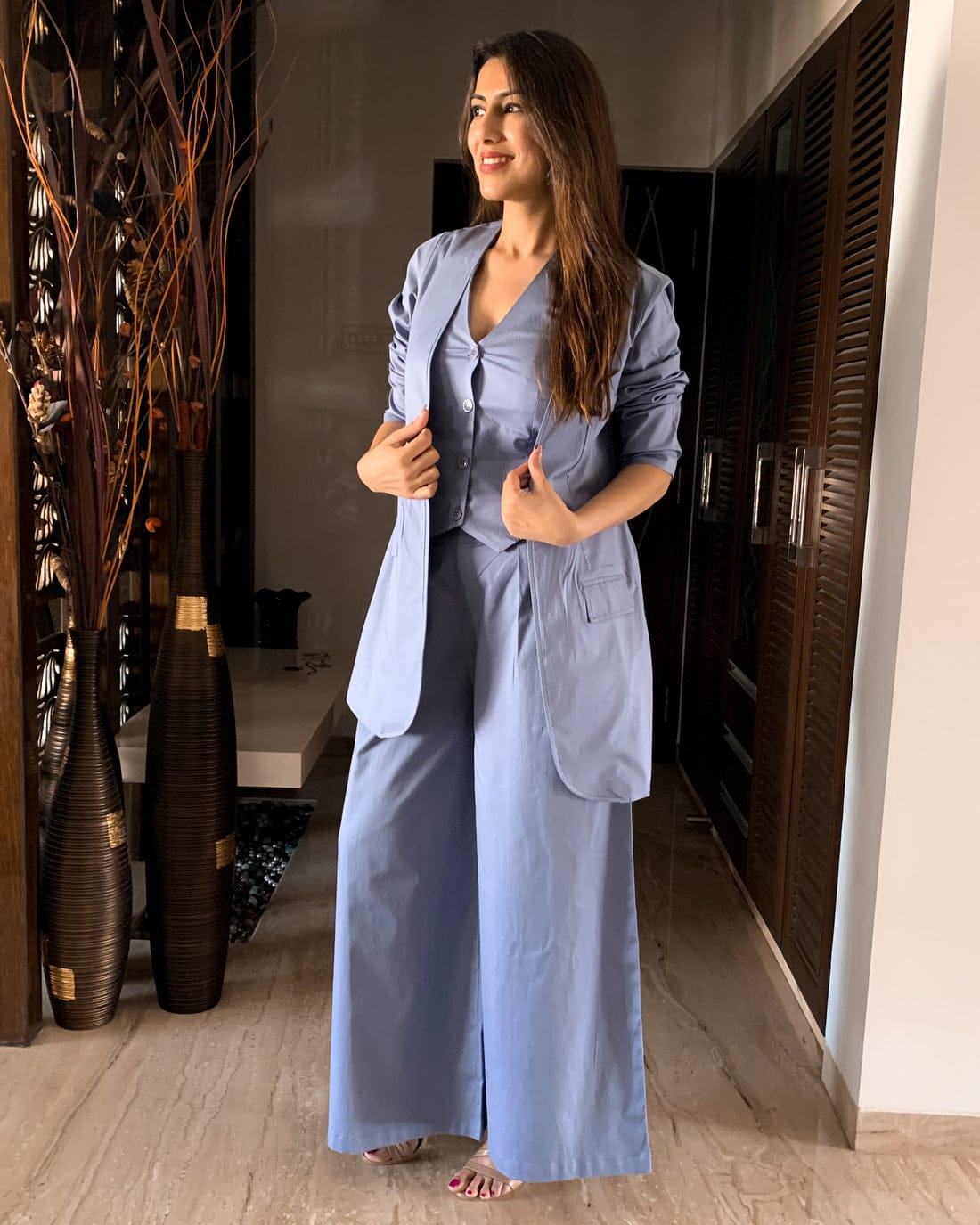 Solid Stylish 3 Piece Co-ord Set