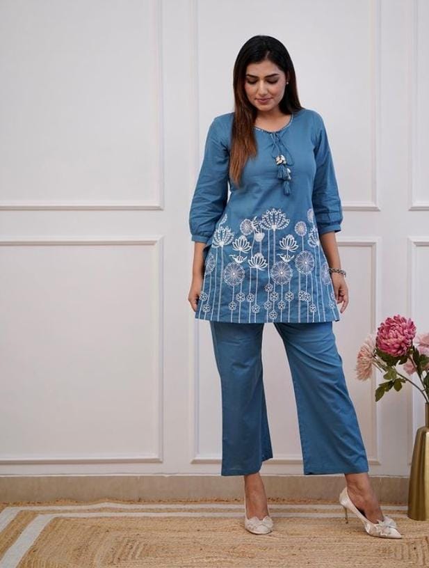 Designer Blue Embroidered Co-ord Set