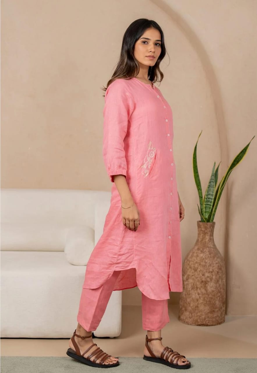 Elegant Peach Lightweight Embroidered Co-ord Set