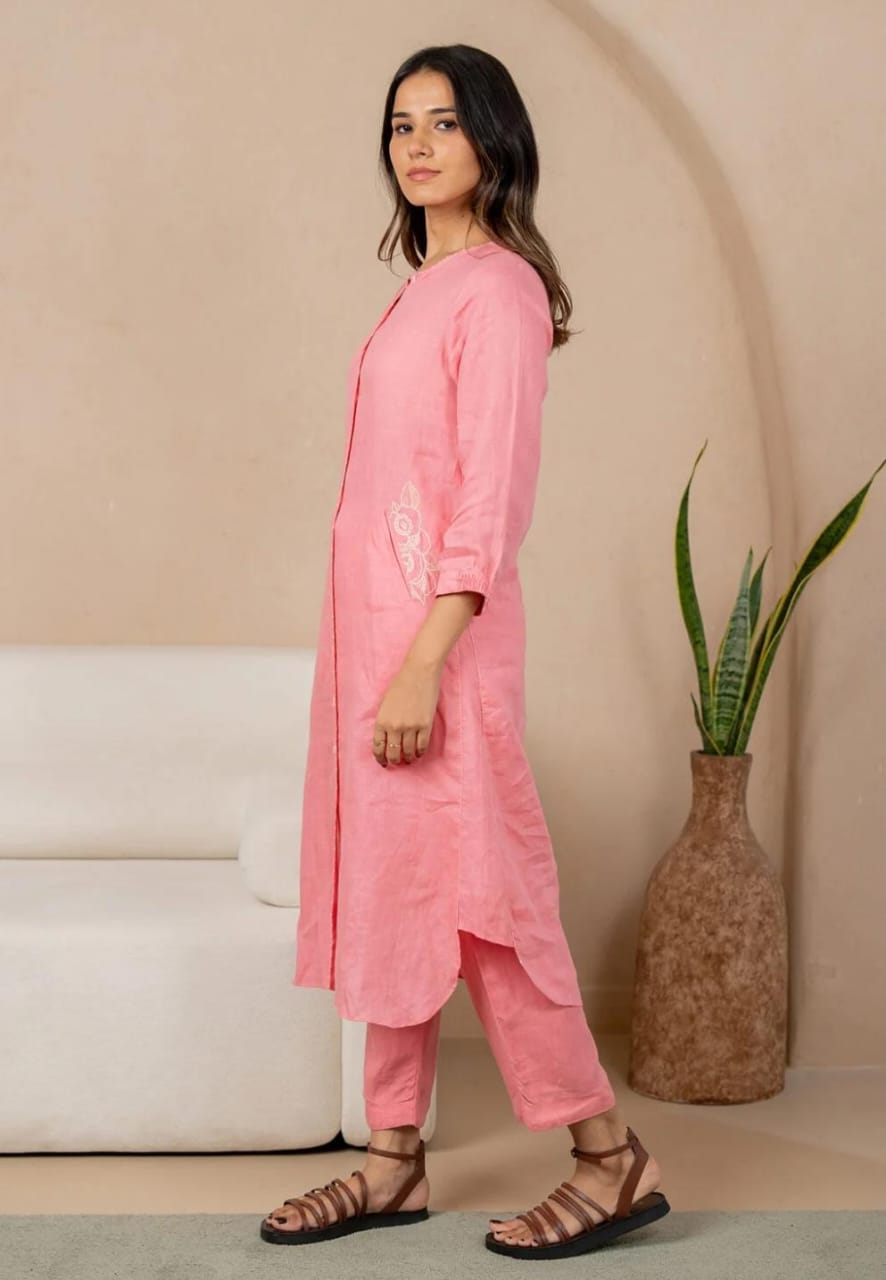 Elegant Peach Lightweight Embroidered Co-ord Set