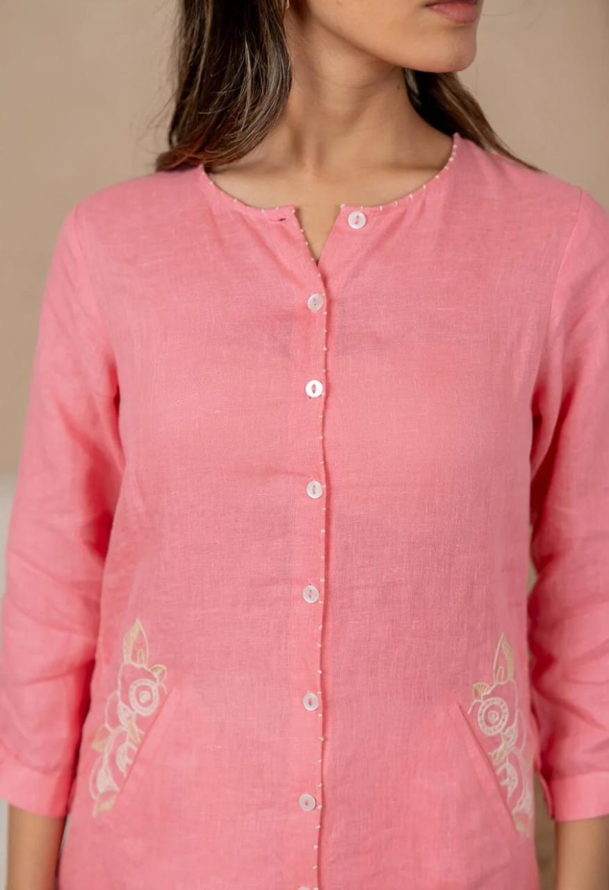 Elegant Peach Lightweight Embroidered Co-ord Set