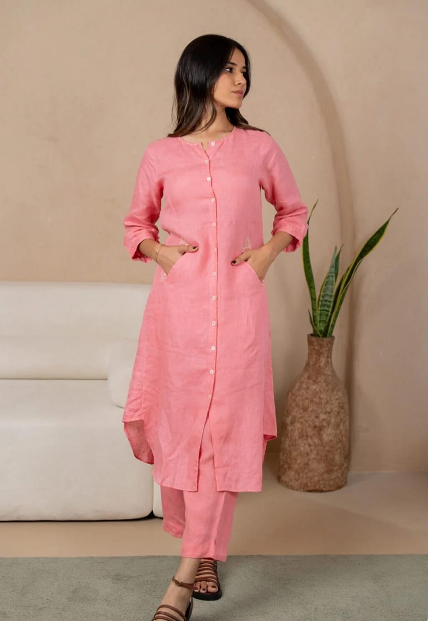 Elegant Peach Lightweight Embroidered Co-ord Set