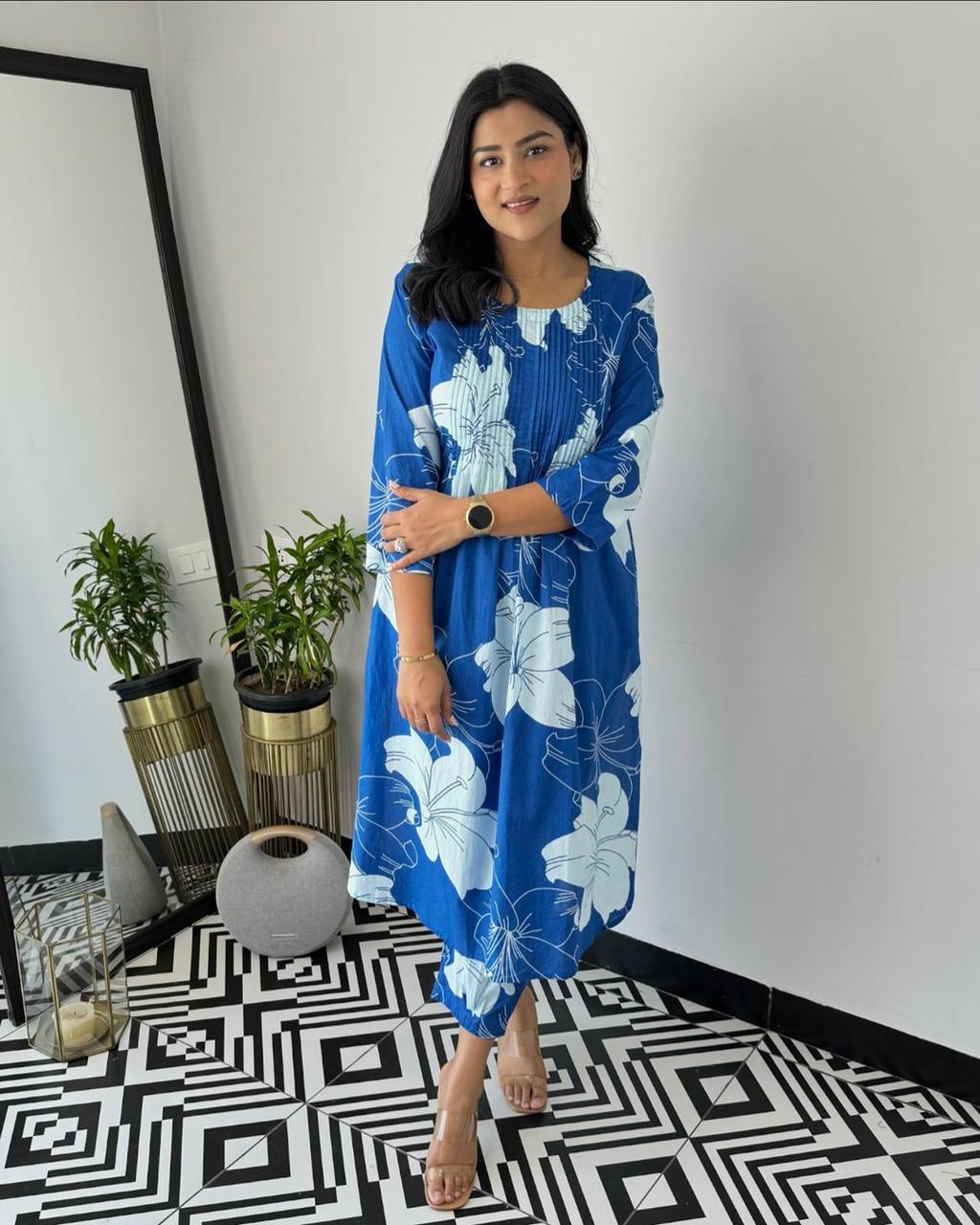 Designer Blue Floral Printed Co-ord Set