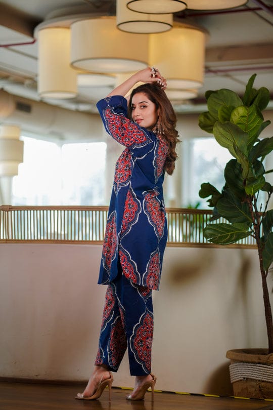 Elegant Blue & Brown Co-ord Set