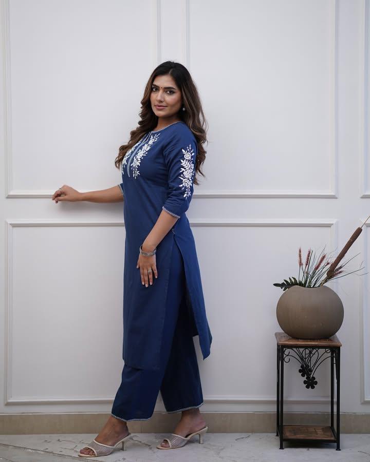 Beautiful Blue Embroidered Co-ord Set