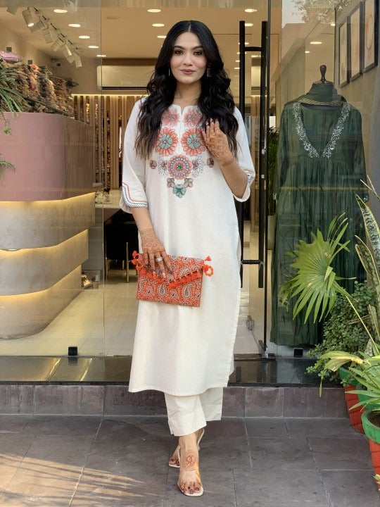 Elegant Floral White Printed Co-ord Set