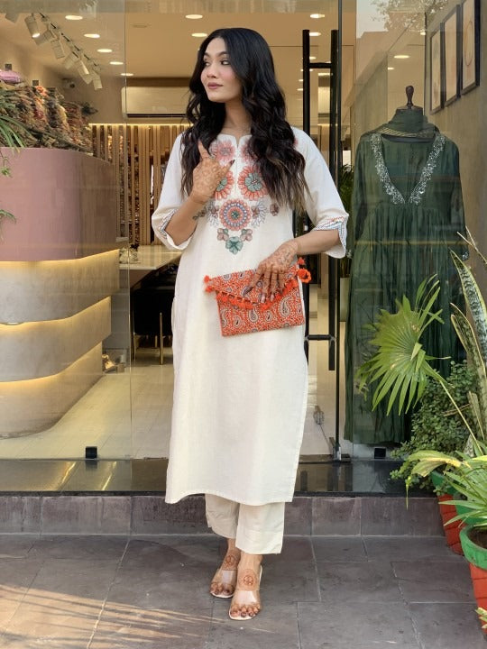 Elegant Floral White Printed Co-ord Set