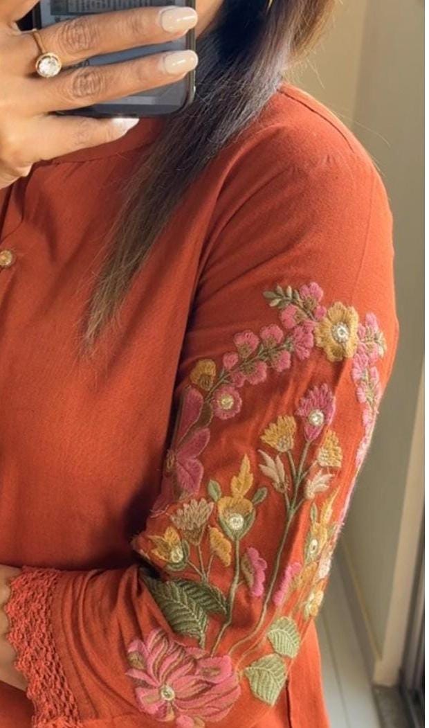Elegant Orange Embroidered Co-ord Set