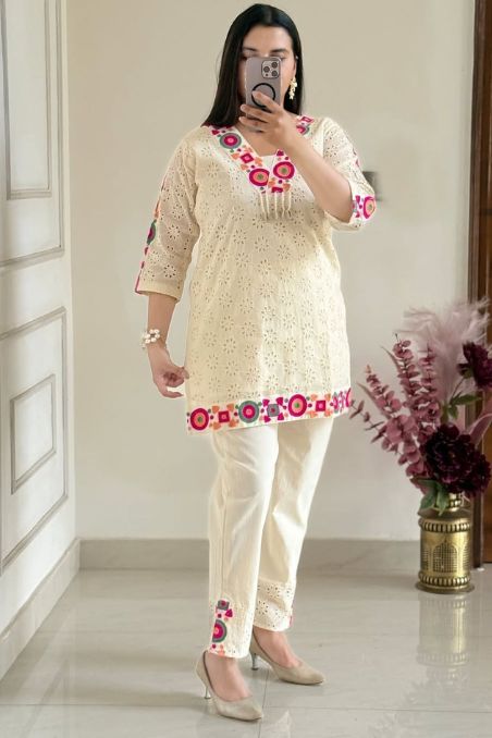Elegant White Embroidered Co-ord Set