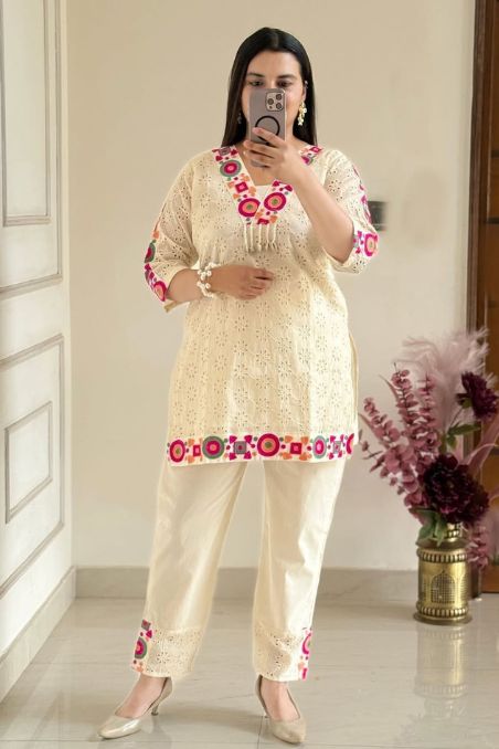 Elegant White Embroidered Co-ord Set