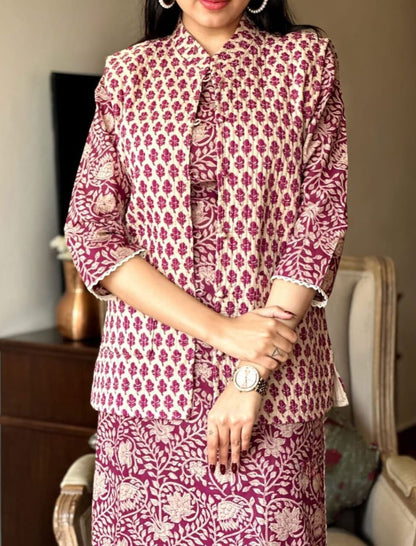 Hand Block Soft Embroidered Co-ord Set