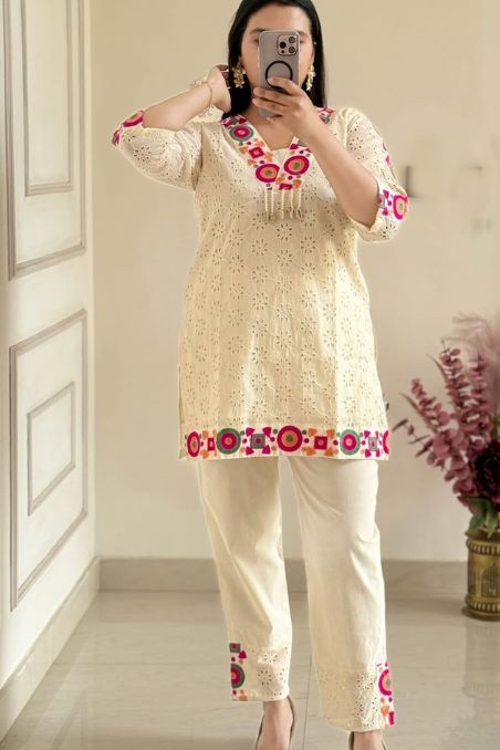 Elegant White Embroidered Co-ord Set
