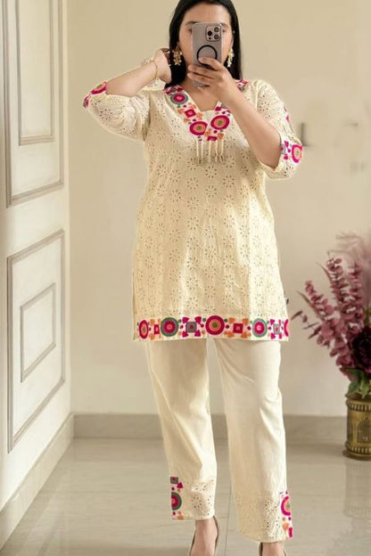 Elegant White Embroidered Co-ord Set