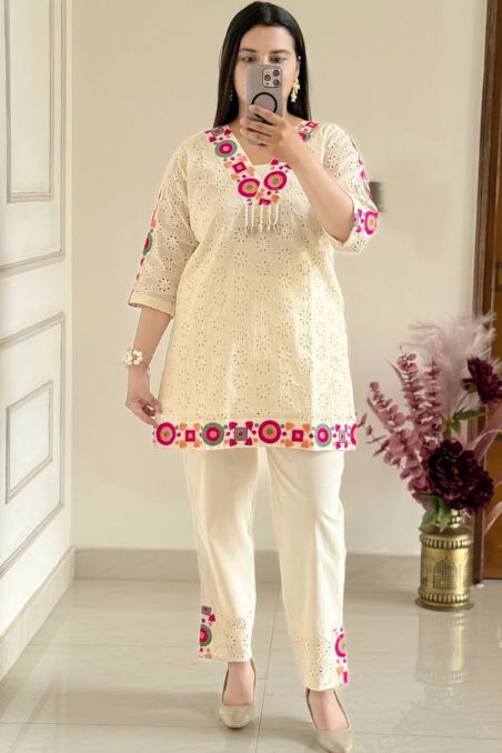 Elegant White Embroidered Co-ord Set