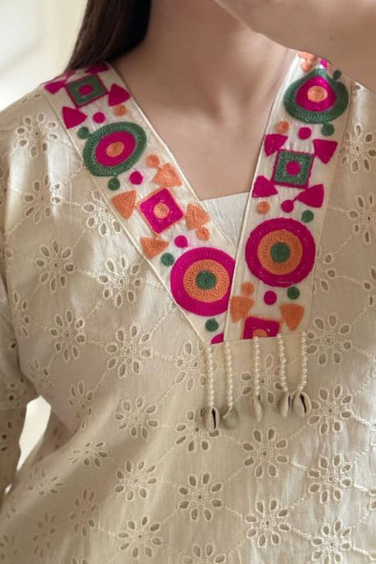 Elegant White Embroidered Co-ord Set