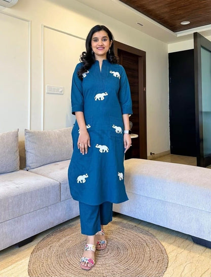 Elegant Elephant Embroidered Co-ord Set