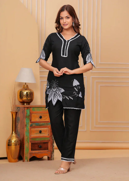 Black Embroidered Co-ord Set