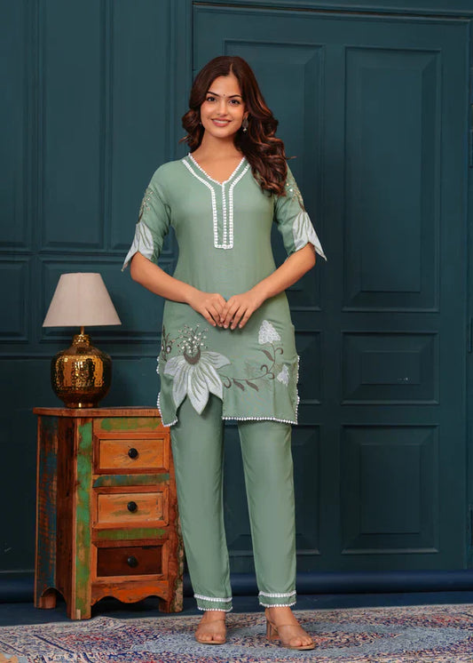 Hazel Green Embroidered Co-ord set