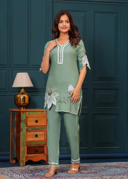 Hazel Green Embroidered Co-ord set
