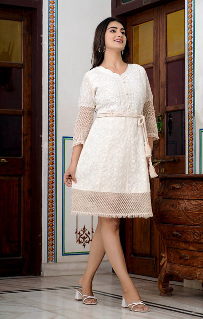 PREMIUM COTTON CHIKENKARI DRESS