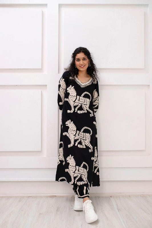 Black Animal print Coord Set