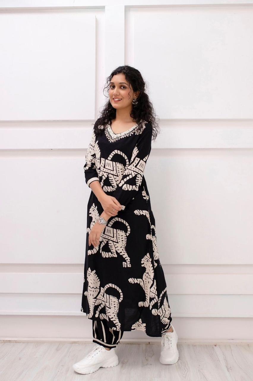 Black Animal print Coord Set