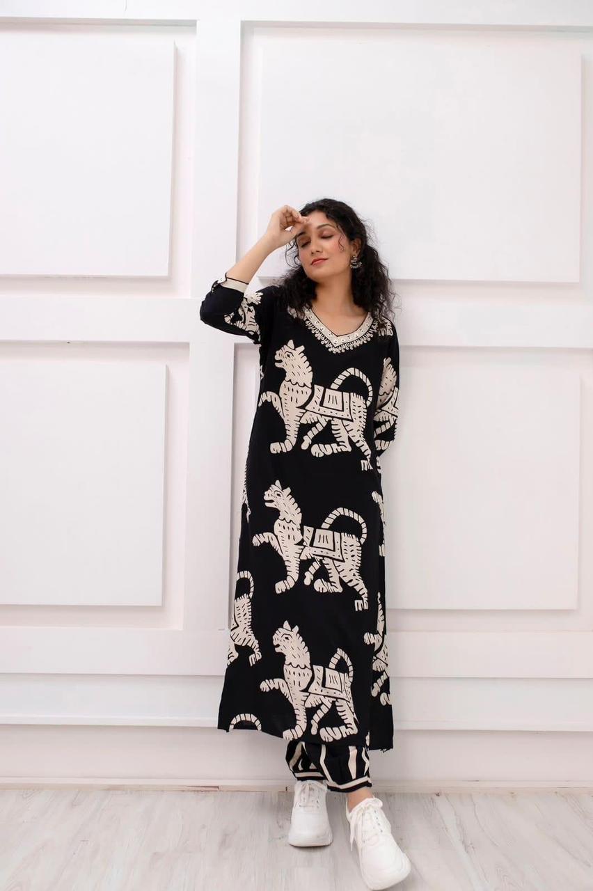 Black Animal print Coord Set