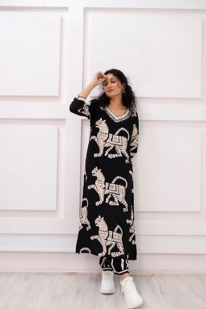 Black Animal print Coord Set