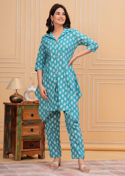 Stylish Blue Printed Co-ord Set