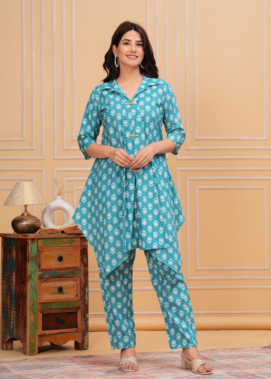 Stylish Blue Printed Co-ord Set