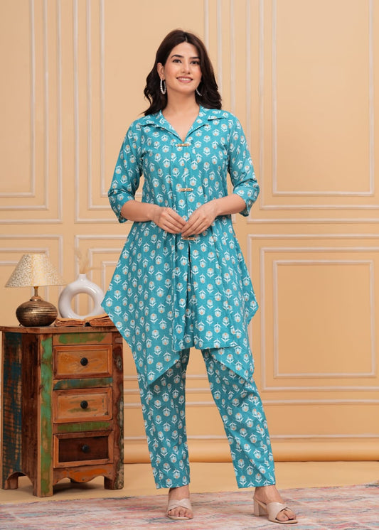 Stylish Blue Printed Co-ord Set