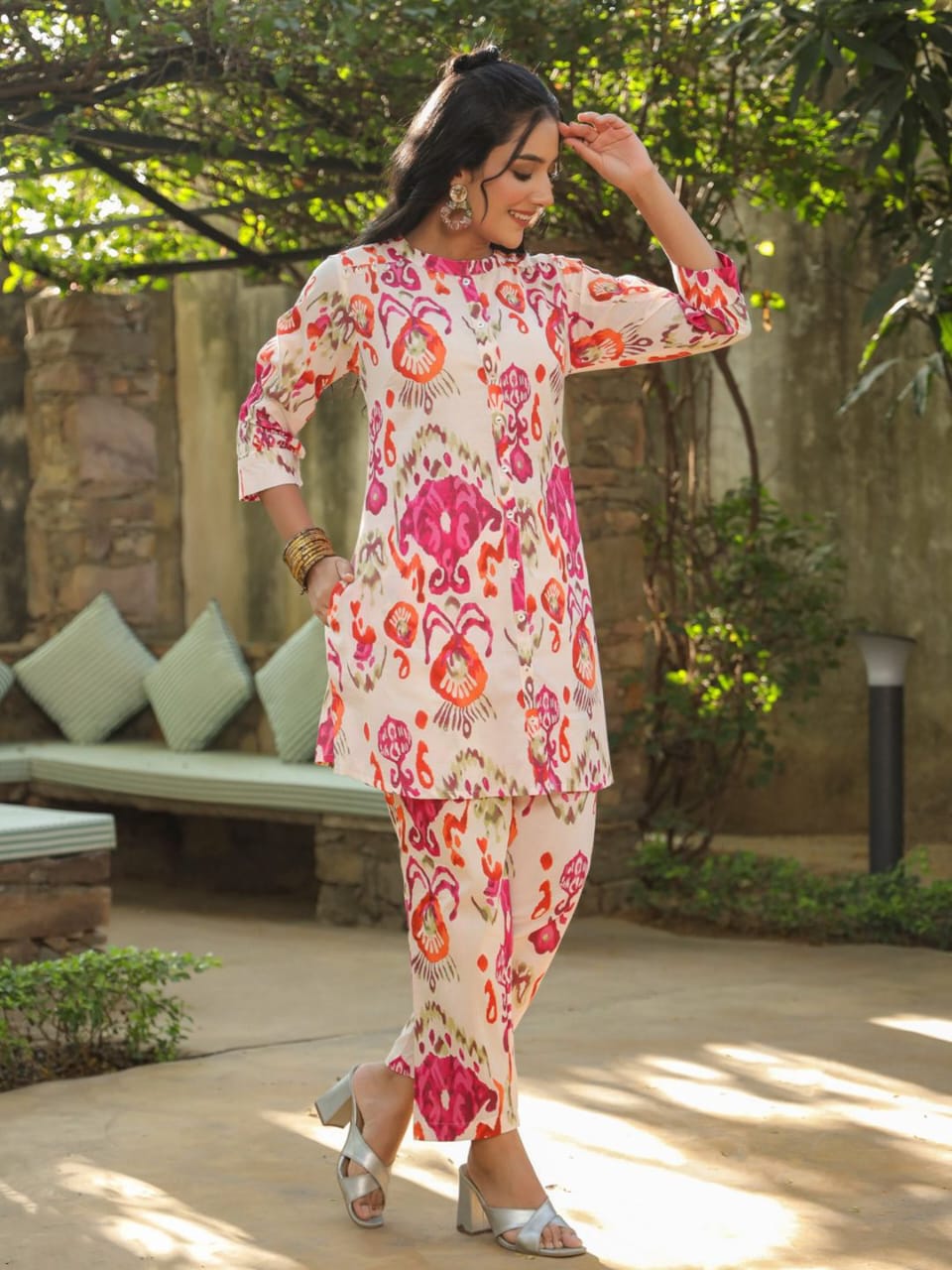 Designer Cream Printed Co-ord Set
