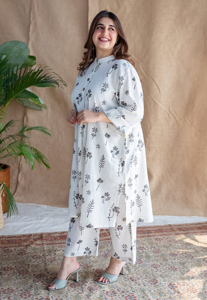 Elegant White Floral Printed Co-ord Set