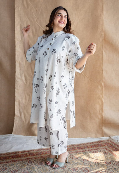 Elegant White Floral Printed Co-ord Set