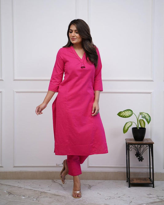 Pink Pintex Solid Co-ord Set