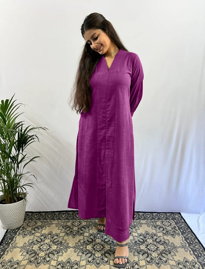 Classy V- Neck Solid Co-ord Set