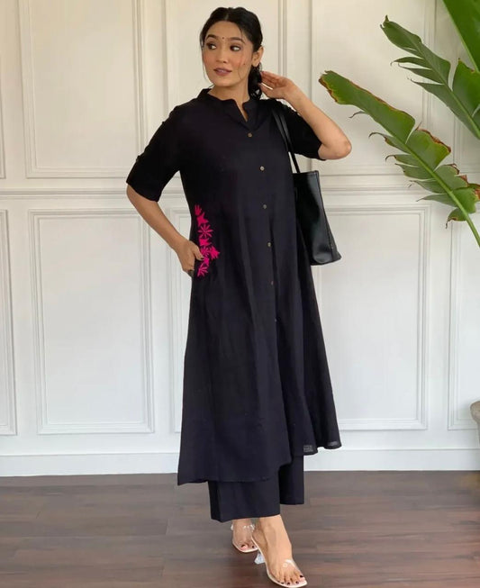Premium A-line Black Embroidered Co-ord Set
