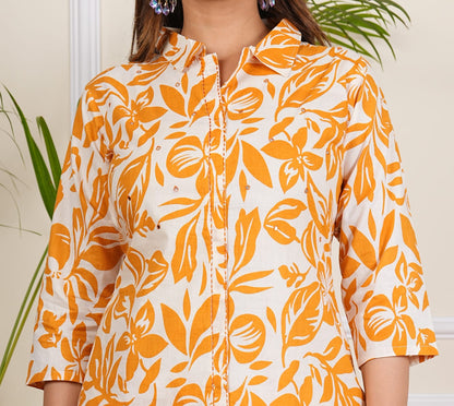 Floral Orange Embroidered Co-ord Set