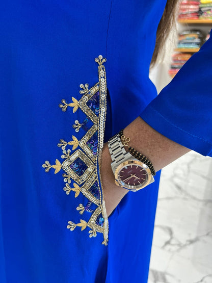 Blue Long Embroidered Co-ord Set